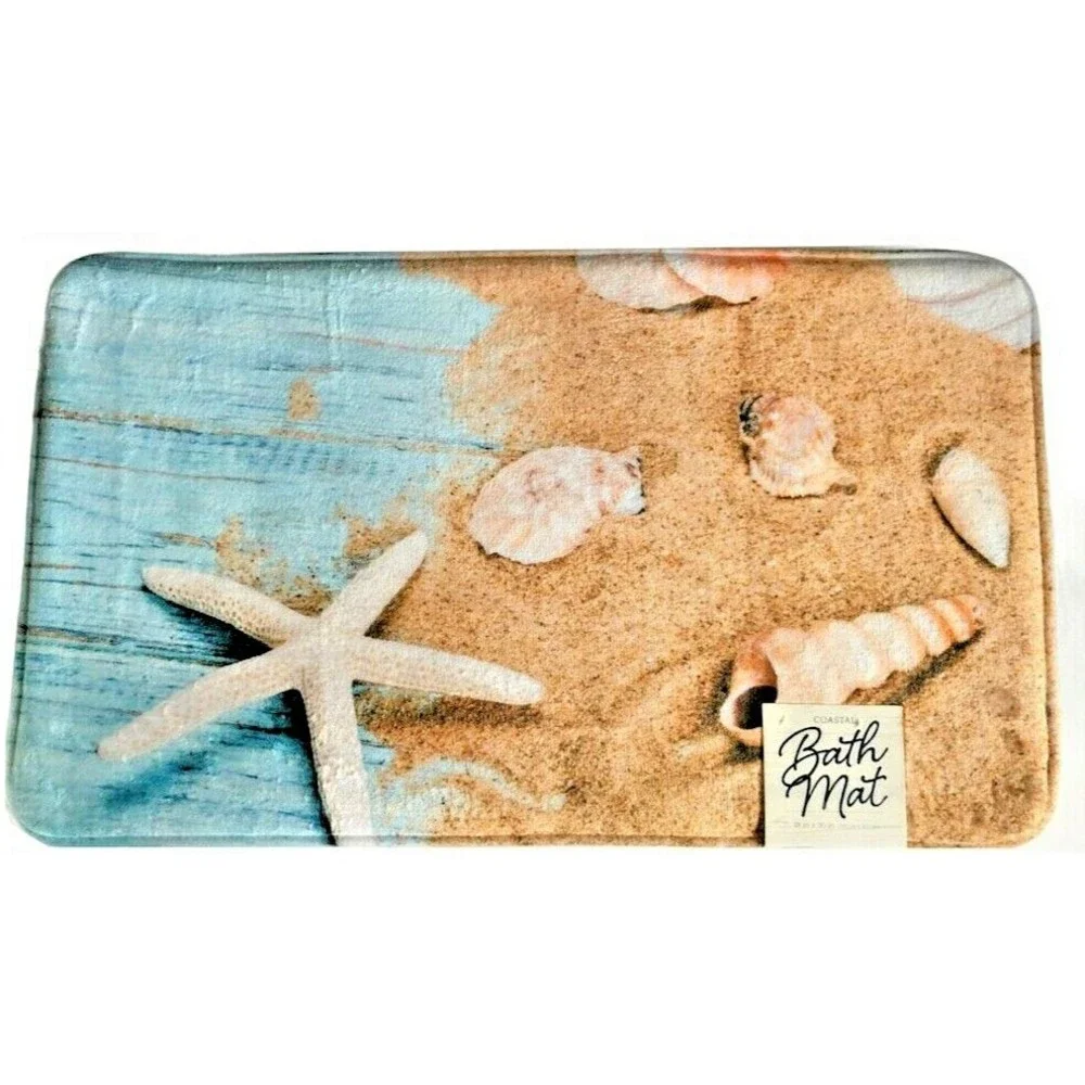 Tropical Starfish Shells Memory Foam Bathmat Beach Summer Home Non-Skid 18x30